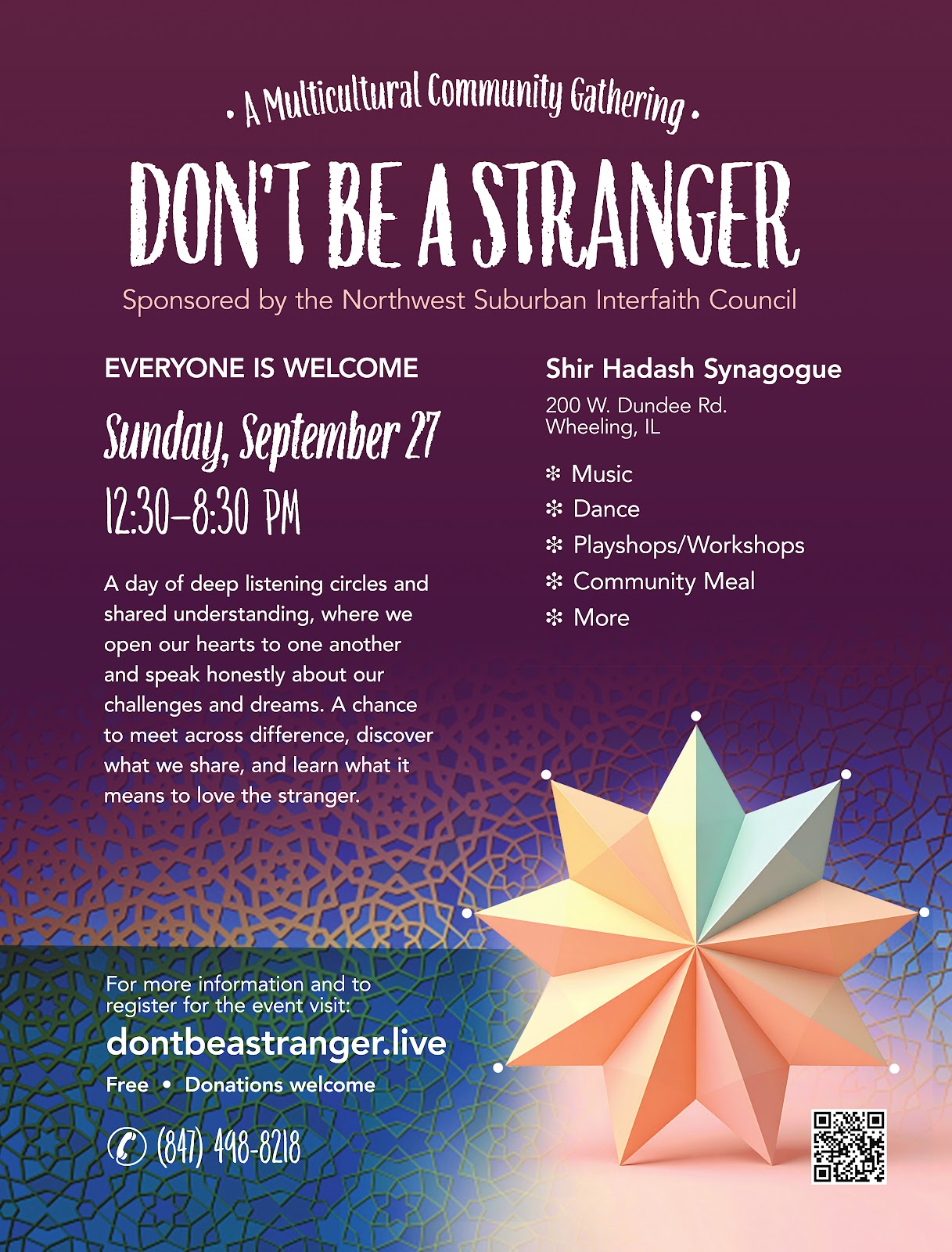 Don't Be a Stranger multicultural community gathering event flyer